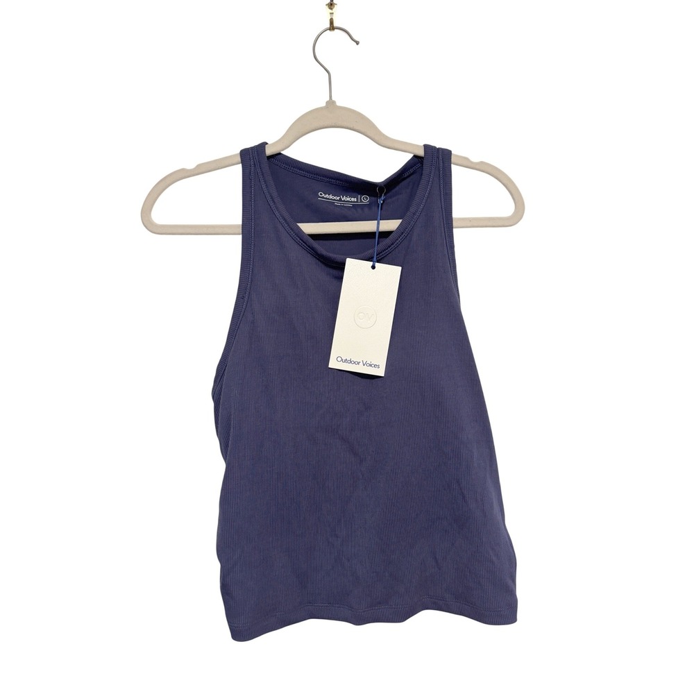 NWT Outdoor Voices Rib Knit Tank Peri Night Blue Shelf Bra Racerback Large